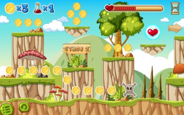 Bir Oyun Şablonu Orman Sahnesi çizimi