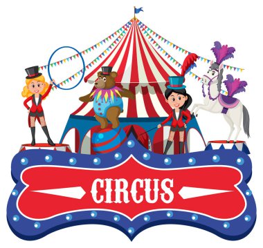 Sirk afişi ve sirk karakterleri çizimi