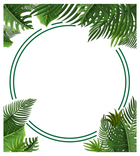 Marco Redondo Con Ilustración Hojas Verdes Tropicales — Vector de stock