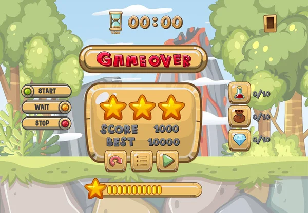 游戏用户界面与游戏结束和三颗星图说明 — 图库矢量图片