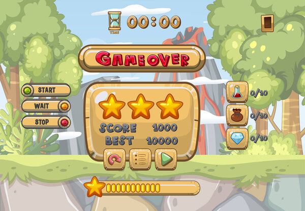 Game user interface with game over and three stars illustration