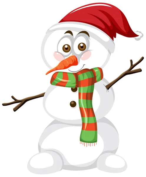 Muñeco Nieve Con Sombrero Navidad Bufanda Ilustración — Vector de stock