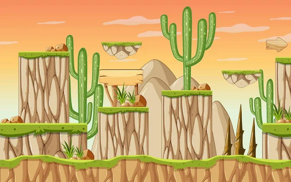 Una Ilustración Escena Del Desierto Plantilla Juego — Vector de stock