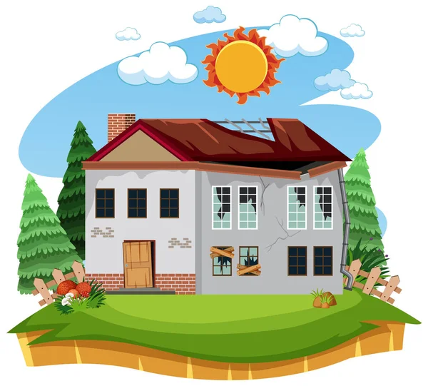 Isolated Old Broken House Rural Illustration — Stock Vector