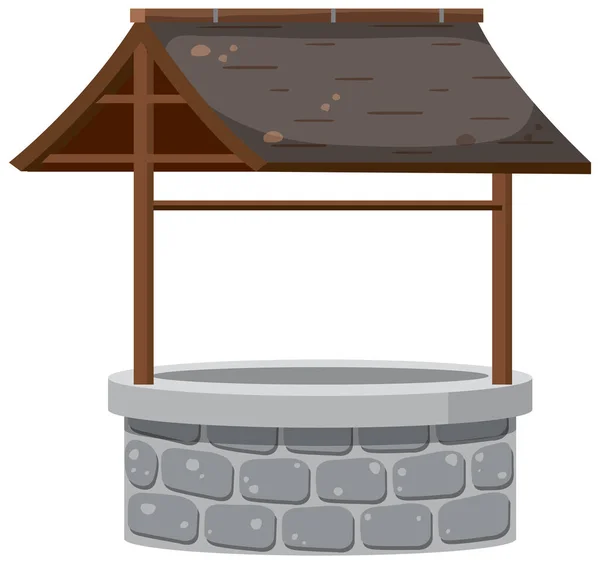 Stone Well Rooftop White Background Illustration — Stock Vector