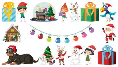 İzole edilmiş Noel Nesneleri ve Elementler Resmetmeyi Ayarla