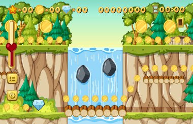 Sikke Koleksiyonu Platformer Oyun Şablonu Çizimi