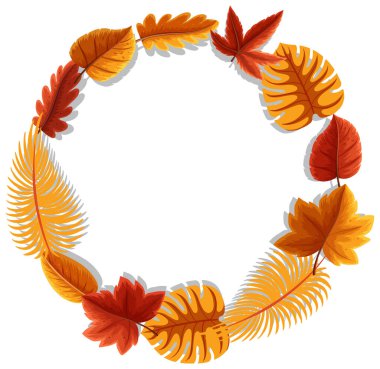 Sonbahar yapraklı yuvarlak çerçeve çizimi