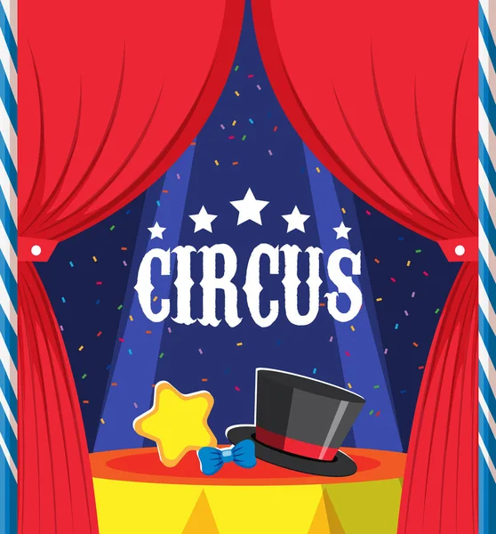Circus Banner Design Met Rode Gordijn Illustratie — Stockvector