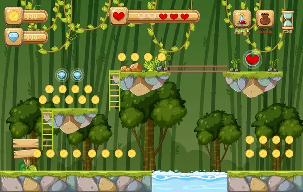 Game Template Jungle Scene Illustration — Stock Vector