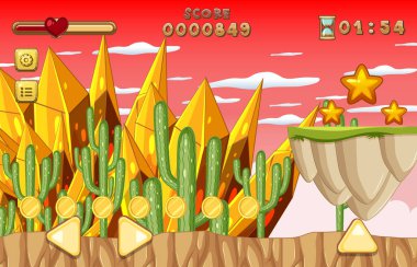 Bir oyun şablonu çöl sahne illüstrasyon