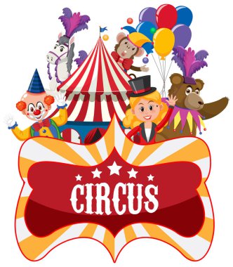 Circus banner with circus cartoon character illustration