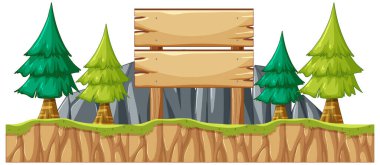 Isolated soil ground with black sinboard and pine tree illustration