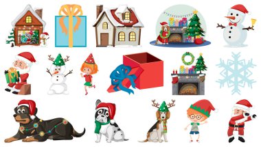 İzole edilmiş Noel Nesneleri ve Elementler Resmetmeyi Ayarla