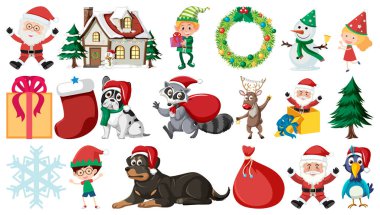 İzole edilmiş Noel Nesneleri ve Elementler Resmetmeyi Ayarla