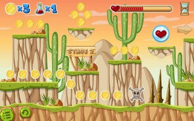 Bir oyun şablonu çöl sahne illüstrasyon