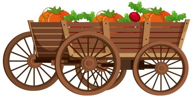 Many fruits in medieval wooden wagon illustration
