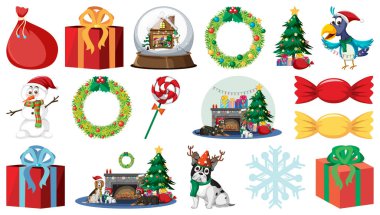 İzole edilmiş Noel Nesneleri ve Elementler Resmetmeyi Ayarla