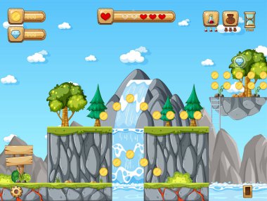 Bir Oyun Şablonu Orman Sahnesi çizimi