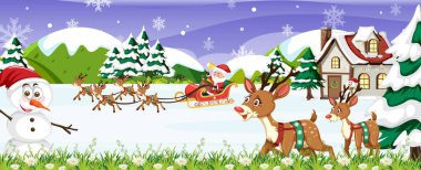 Christmas scene banner with Santa Claus on sleigh illustration