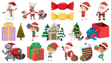 Yılbaşı temalı resimlerin izole edilmiş nesneleri