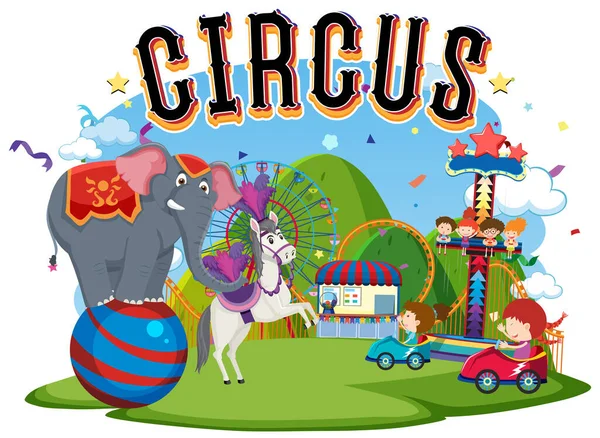 Circus animals performance with circus logo  illustration