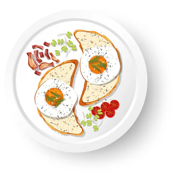 Frukost Med Stekt Ägg Bröd Toast Illustration — Stock vektor