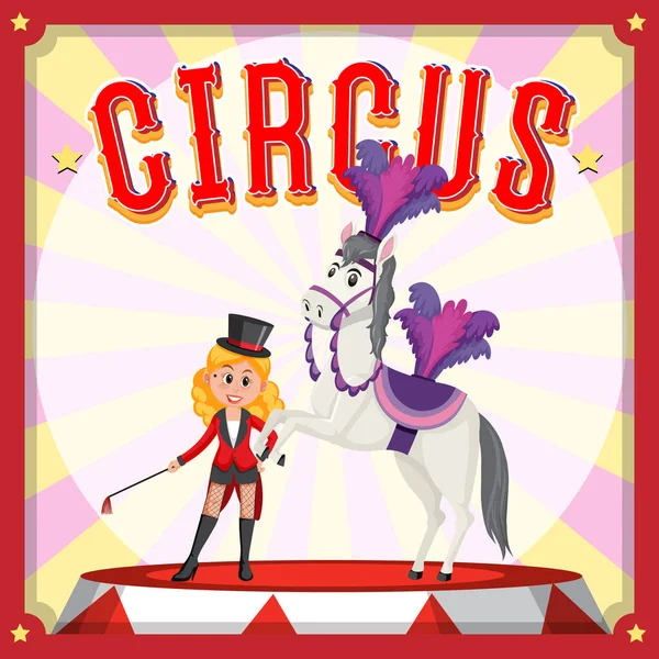 Circus Poster Design Magician Girl Cartoon Illustration — Vetor de Stock