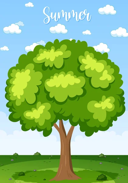 Μεμονωμένο Δέντρο Στυλ Κινουμένων Σχεδίων Εικόνα Καλοκαιρινή Λέξη — Διανυσματικό Αρχείο