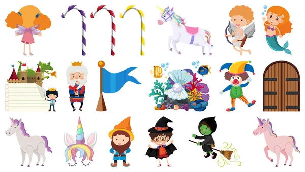 İzole edilmiş çizgi film karakterleri ve nesneler çizimi