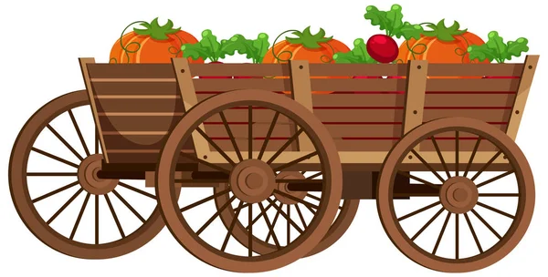 Many Fruits Medieval Wooden Wagon Illustration — Vettoriale Stock