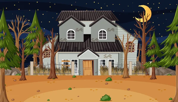 Scène Avec Maison Abandonnée Dans Forêt Sombre Illustration — Image vectorielle
