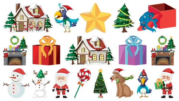 Zestaw Odosobnionych Przedmiotów Ilustracji Tematu Bożego Narodzenia — Wektor stockowy