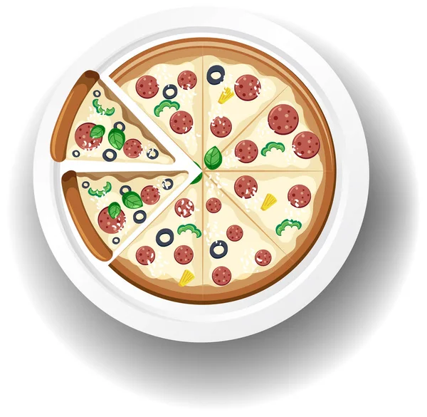 Ovanifrån Ost Salami Pizza Vit Bakgrund Illustration — Stock vektor