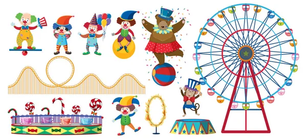 Set Amusement Park Elements Isolated Illustration — Stock Vector