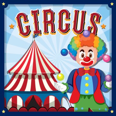 Circus banner design with clown cartoon illustration