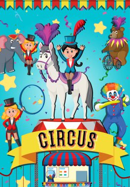 Circus poster design with magician girl cartoon illustration