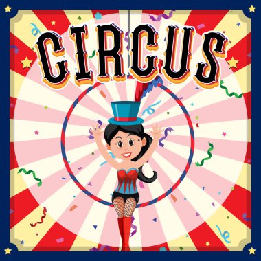 Circus poster design with aerial female gymnast on ring illustration