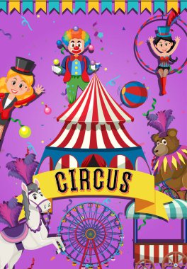 Circus poster with cartoon character illustration