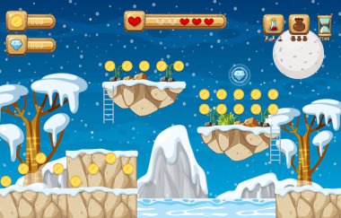 Oyun Şablonu Kar Düşen Sahne Çizimi