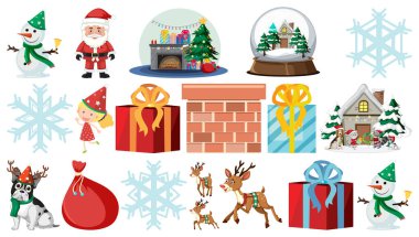 Yılbaşı temalı resimlerin izole edilmiş nesneleri