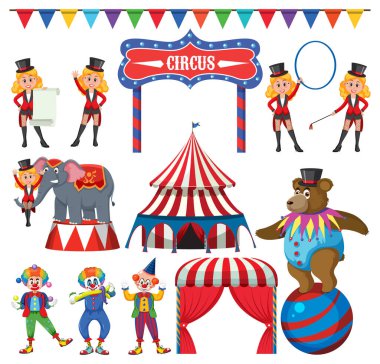 Eğlence parkı elementleri dizisi izole edilmiş illüstrasyon