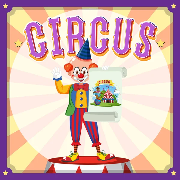 Cirkus Banner Design Kresleným Klaunem Postava Ilustrace — Stockový vektor