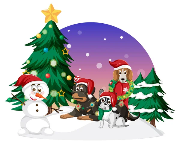 Happy Animals Christmas Theme Illustration — Stockvektor