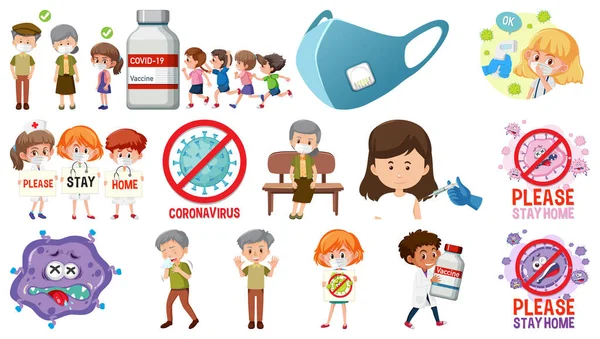 Personaje Dibujos Animados Vacunación Contra Coronavirus Objetos Aislados Ilustración — Vector de stock