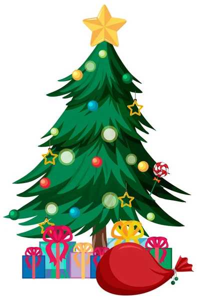 Decorated Christmas Tree Many Gift Boxes Illustration — Stockvektor