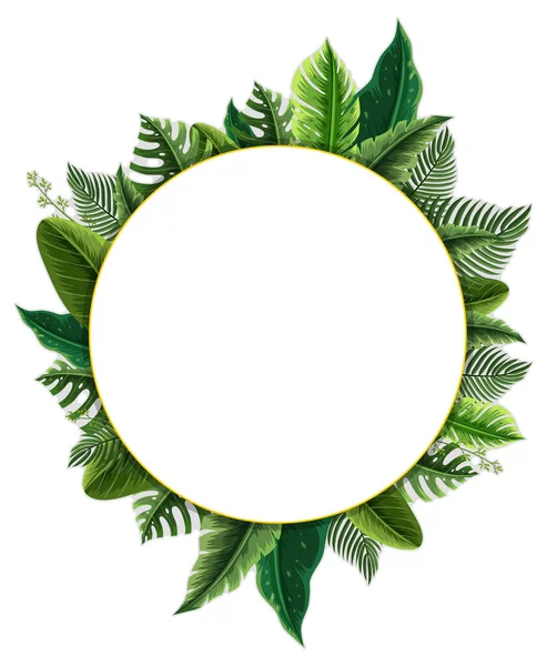 Cadre Rond Avec Illustration Feuilles Vertes Tropicales — Image vectorielle