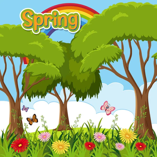 Весенний Сезон Деревьями Цветущими Полями — стоковый вектор
