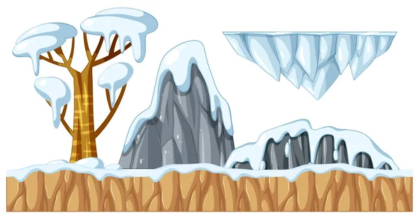 Snow Covered Tree Rock Illustration — Stockvektor