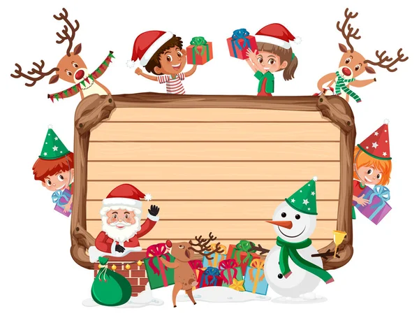 Empty Wooden Board Kids Christmas Theme Illustration — Stock Vector